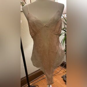 VINTAGE pink nylon and lace bodysuit. Undercover Wear